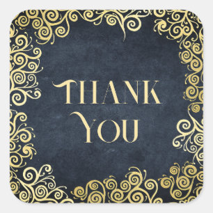 Gold en Navy Blue Swirls Boho Dank je Vierkante Sticker