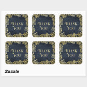  Gold en Navy Blue Swirls Boho Dank je Vierkante Sticker (Vel)