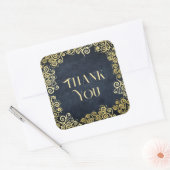  Gold en Navy Blue Swirls Boho Dank je Vierkante Sticker (Envelop)