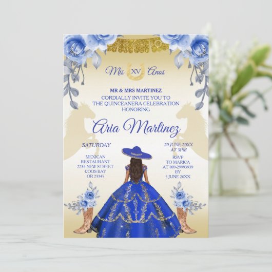 Gold en Navy Boots Charra Kaart (Staand voorkant)