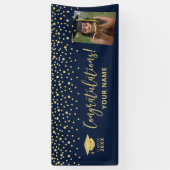 Gold- en Navy-Confetti - Afstuderen met felicitati Spandoek (Verticaal)