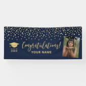 Gold- en Navy-Confetti - Afstuderen met felicitati Spandoek (Horizontaal)