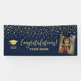 Gold- en Navy-Confetti - Afstuderen met felicitati Spandoek