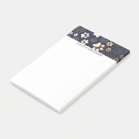 Gold- en Navy Paw-printerpatroon Post-it® Notes (Schuin)