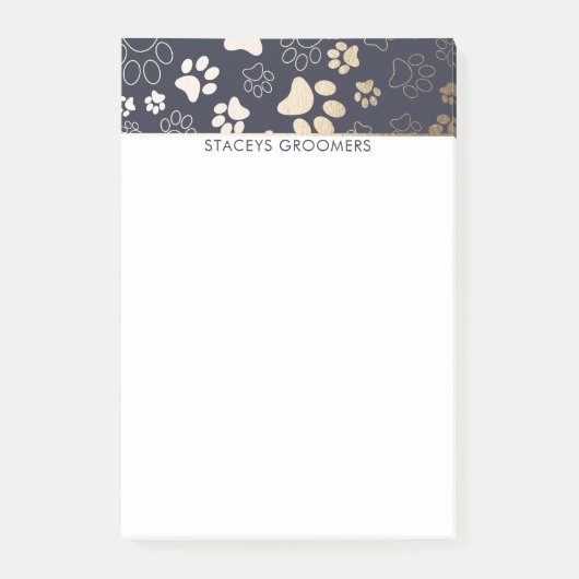 Gold- en Navy Paw-printerpatroon Post-it® Notes (Voorkant)