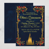 Gold en Navy Quinceañera Kaart (Voorkant / Achterkant)