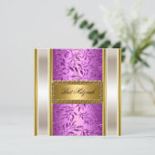 Gold en Paarse Art Deco Bat Mitzvah Kaart (Staand voorkant)