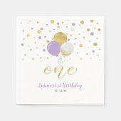 Gold- en Paarse ballonnen, Confetti-meisje, 1 sept Servet (Voorkant)