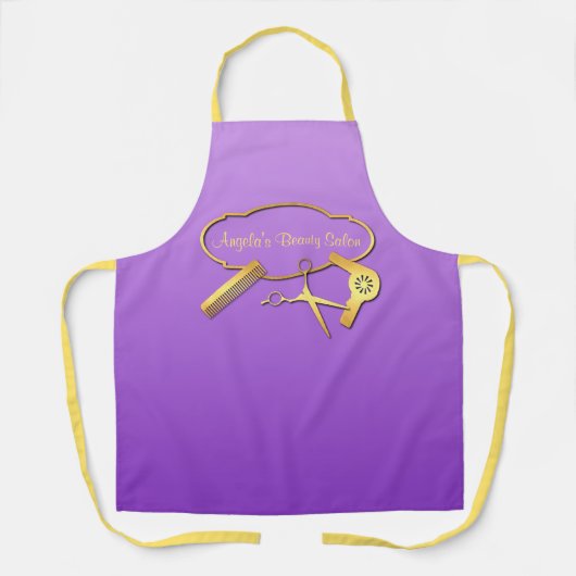 Gold en Paarse Beauty Salon Schort (Voorkant)
