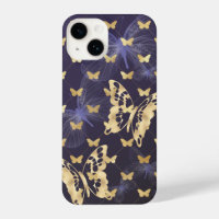 Gold en Paarse Butterflies iPhone 14 Hoesjes