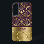Gold en Paarse Floral Damask Monogram LifeProof iP Samsung Galaxy Hoesje<br><div class="desc">Elegante paarse en goudflorale damasjes en zeugen.  monogram.</div>