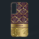 Gold en Paarse Floral Damask Monogram LifeProof iP Samsung Galaxy Hoesje<br><div class="desc">Elegante paarse en goudflorale damasjes en zeugen.  monogram.</div>