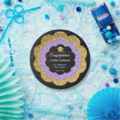 Gold en Paarse Glitter Flowers Afstuderen Day Papieren Bordje (Feest)