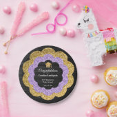 Gold en Paarse Glitter Flowers Afstuderen Day Papieren Bordje (Feest)