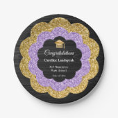 Gold en Paarse Glitter Flowers Afstuderen Day Papieren Bordje (Voorkant)