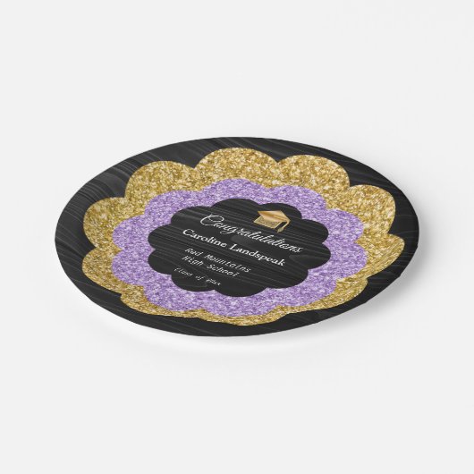 Gold en Paarse Glitter Flowers Afstuderen Day Papieren Bordje (Gekanteld)
