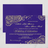 Gold en Paarse Henna Lace Wedding Invitation Kaart (Voorkant / Achterkant)