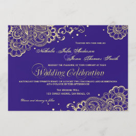 Gold en Paarse Henna Lace Wedding Invitation Kaart