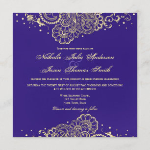 Gold en Paarse Henna Lace Wedding Invitation Kaart
