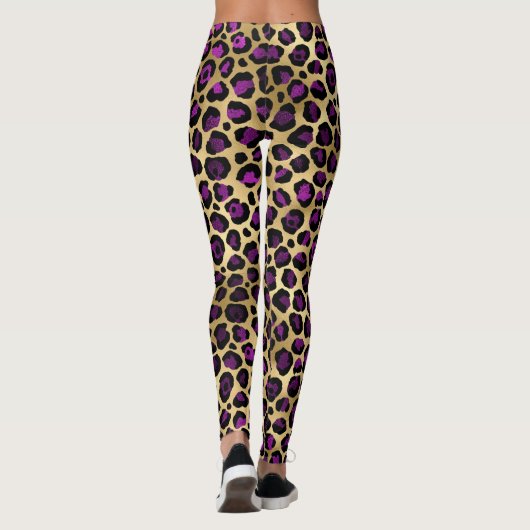 Gold- en Paarse leopard-vrouwen afdrukken Leggings (Achterkant)