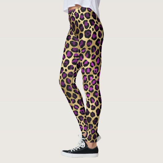 Gold- en Paarse leopard-vrouwen afdrukken Leggings (Links)