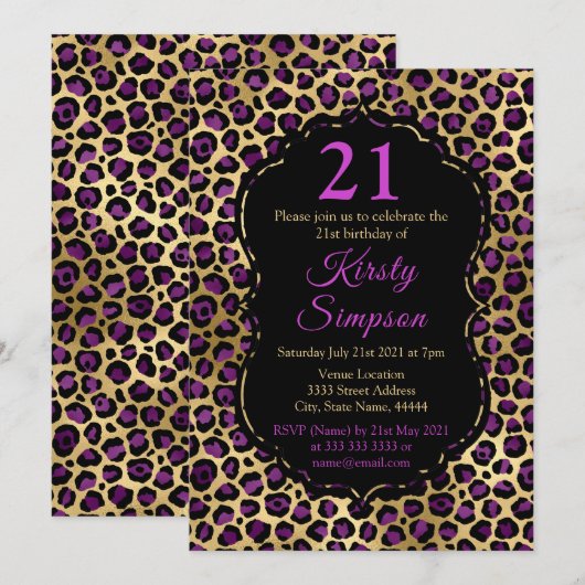 Gold- en Paarse-luipaard-printplaat op zaterdag Kaart (Voorkant / Achterkant)