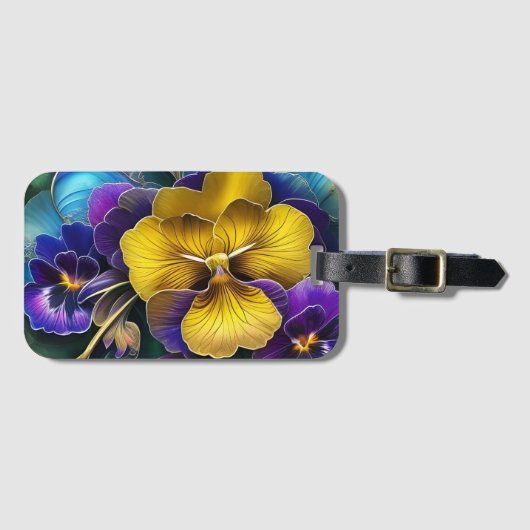 Gold en Paarse Pansy Patch Bagagelabel (Voorkant (horizontaal))