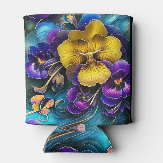 Gold en Paarse Pansy Patch Blikjeskoeler (Achterkant)