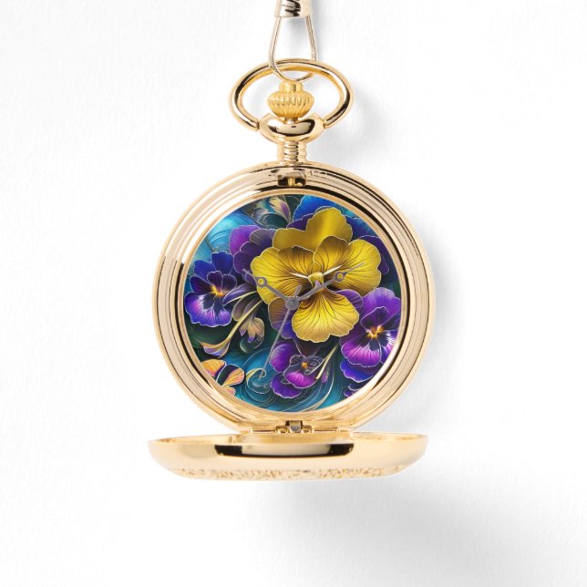 Gold en Paarse Pansy Patch Horloge (Voorkant)