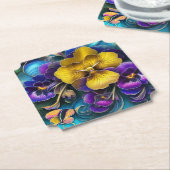 Gold en Paarse Pansy Patch Kartonnen Onderzetters (Gekanteld)