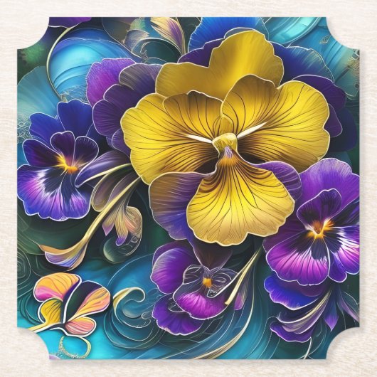 Gold en Paarse Pansy Patch Kartonnen Onderzetters (Voorkant)