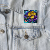 Gold en Paarse Pansy Patch Vierkante Button 5,1 Cm (In situ)