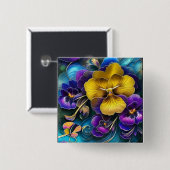 Gold en Paarse Pansy Patch Vierkante Button 5,1 Cm (Voorkant /achterkant)
