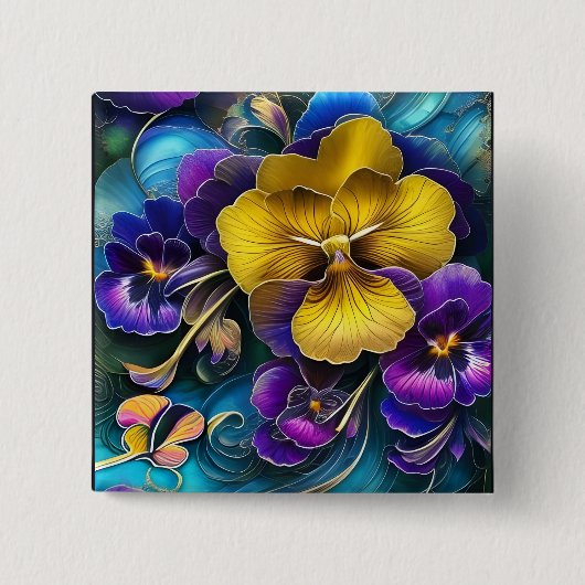 Gold en Paarse Pansy Patch Vierkante Button 5,1 Cm (Voorkant)
