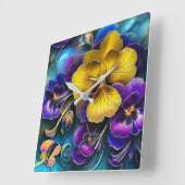 Gold en Paarse Pansy Patch Vierkante Klok (Hoek)