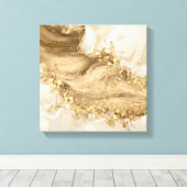 Gold en Pearl - Splatter en flow Canvas Afdruk (Insitu (Houten vloer))