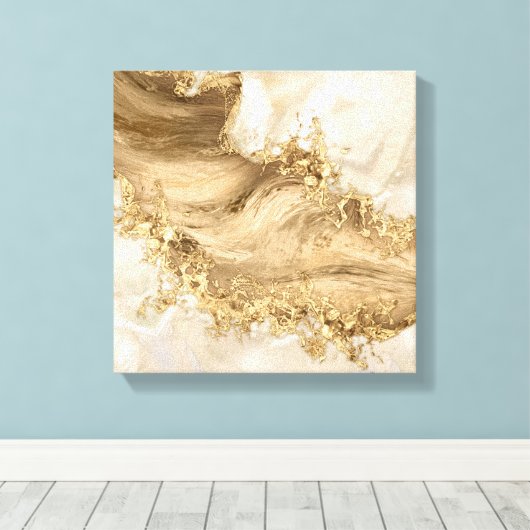 Gold en Pearl - Splatter en flow Canvas Afdruk (Insitu (Houten vloer))