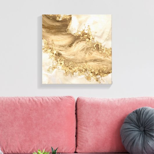 Gold en Pearl - Splatter en flow Canvas Afdruk (Insitu (Woonkamer))
