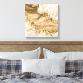 Gold en Pearl - Splatter en flow Canvas Afdruk (Insitu (Slaapkamer))