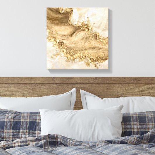 Gold en Pearl - Splatter en flow Canvas Afdruk (Insitu (Slaapkamer))