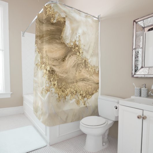 Gold en Pearl - Splatter en flow Douchegordijn (In situ)