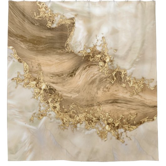 Gold en Pearl - Splatter en flow Douchegordijn (Voorkant)