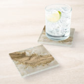 Gold en Pearl - Splatter en flow Glazen Onderzetter (Schuin)