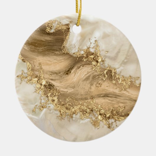 Gold en Pearl - Splatter en flow Keramisch Ornament (Voorkant)