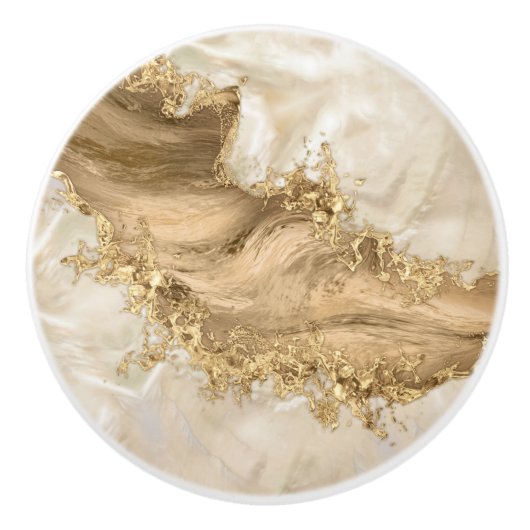 Gold en Pearl - Splatter en flow Keramische Knop (Voorkant)