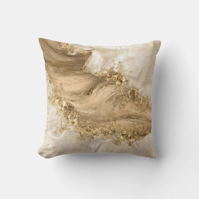 Gold en Pearl - Splatter en flow Kussen (Voorkant)