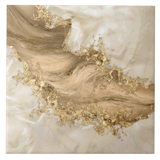 Gold en Pearl - Splatter en flow Tegeltje (Voorkant)