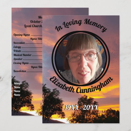Gold en Pink Sunset Photo Memorial Programme Kaart (Voorkant / Achterkant)