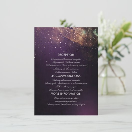 Gold en Plum Paarse Nacht Trouwinformatie Informatiekaartje (Staand voorkant)