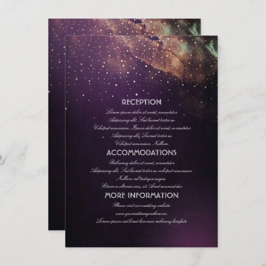 Gold en Plum Paarse Nacht Trouwinformatie Informatiekaartje (Voorkant / Achterkant)